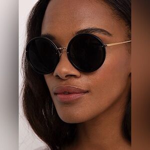 New Linda Farrow Lux Tracy Round Sunglasses LFL239SUN In Black & Gold